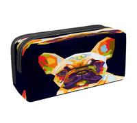 VAPOKF Estuche para lápices con cremallera para niños y niñas, suministros escolares y de oficina, Tiger Prowl on The Road, Colorido bulldog francés sobre negro, 2.3x8.2x3.9in/6x21x10cm, Estuche para