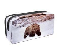 VAPOKF Estuche para lápices con cremallera para niños y niñas, suministros escolares y de oficina, Tiger Prowl on The Road, Oso marrón en bosque nevado, 2.3x8.2x3.9in/6x21x10cm, Estuche para lápices