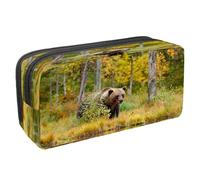 VAPOKF Estuche para lápices con cremallera para niños y niñas, suministros escolares y de oficina, Tiger Prowl on The Road, Oso marrón caminando por el lago, 2.3x8.2x3.9in/6x21x10cm, Estuche para