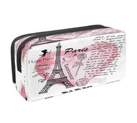 VAPOKF Estuche para lápices con cremallera para niños y niñas, suministros escolares y de oficina, Torre Eiffer de París sobre fondo brillante, Torre Eiffel de París en acuarela corazón rosa,