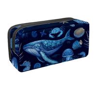 VAPOKF Estuche para lápices con cremallera para niños y niñas, suministros escolares y de oficina, tortuga, ballena, caballito de mar, medusas, cangrejo