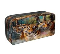 VAPOKF Estuche para lápices con cremallera, para niños y niñas, suministros escolares y de oficina, tres tigres en el bosque, multicolor, 2.3x8.2x3.9in/6x21x10cm, Estuche para lápices