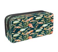 VAPOKF Estuche para lápices con cremallera para niños y niñas, suministros escolares y de oficina, Yorkshire Terrier con coronas de flores, Planta de lirio de agua de peces carpa dorada,