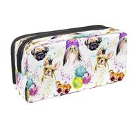 VAPOKF Estuche para lápices con cremallera para niños y niñas, suministros escolares y de oficina, Yorkshire Terrier con coronas de flores, Acuarela Pug Puppy Corgi Dogs, 2.3x8.2x3.9in/6x21x10cm,