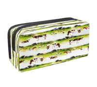 VAPOKF Estuche para lápices con cremallera para niños y niñas, suministros escolares y de oficina, Yorkshire Terrier con coronas de flores, Campos de paisaje rural con vacas, 2.3x8.2x3.9in/6x21x10cm,