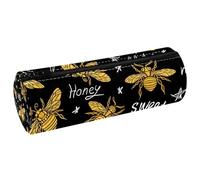 VAPOKF Estuche para lápices con estampado de abejas doradas y coronas, de piel sintética, organizador de papelería para estudiantes, bolsa de maquillaje para mujeres, niñas, niños, suministros