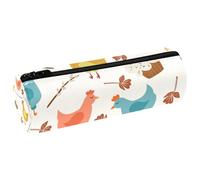 VAPOKF Estuche para lápices de dibujos animados de pollos y tazas, de piel sintética, organizador de papelería para estudiantes, bolsa de maquillaje para mujeres, niñas, niños, suministros escolares y