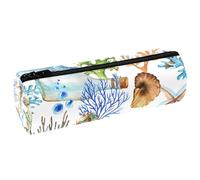 VAPOKF Estuche para lápices de piel sintética con diseño de caballito de mar con ancla y conchas marinas, bolsa organizadora de artículos de papelería para estudiantes, bolsa de maquillaje para