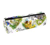 VAPOKF Estuche para lápices de piel sintética con diseño de patos, pollitos y liebres de acuarela, bolsa organizadora de artículos de papelería para estudiantes, bolsa de maquillaje para mujeres