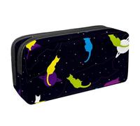 VAPOKF Estuche para lápices, estuche de papelería para estudiantes, para adolescentes, niños, niñas, suministros de oficina escolar, gatos de colores en planetas espaciales y estrellas, multicolor,