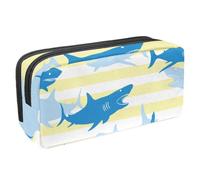VAPOKF Estuche para lápices, estuche de papelería para estudiantes, para adolescentes, niños, niñas, suministros de oficina escolar, diseño de tiburones con rayas amarillas, multicolor,