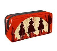 VAPOKF Estuche para lápices, estuche de papelería para estudiantes, para adolescentes, niños, niñas, suministros de oficina escolar, vaqueros, cabalgando sobre madera roja, multicolor,