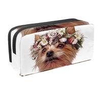 VAPOKF Estuche para lápices, estuche de papelería para estudiantes, para adolescentes, niños, niñas, suministros de oficina escolar, Yorkshire Terrier con coronas de flores, multicolor,