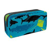 VAPOKF Estuche para lápices, estuche de papelería para estudiantes, para adolescentes, niños, niñas, suministros de oficina escolar, diseño de tiburones grunge y rayas, multicolor,