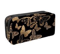 VAPOKF Estuche para lápices, estuche de papelería para estudiantes, para adolescentes, niños, niñas, suministros de oficina escolar, mariposa dorada de lujo sobre negro, multicolor,