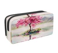 VAPOKF Estuche para lápices, estuche de papelería para estudiantes, para adolescentes, niños, niñas, suministros de oficina escolar, pintura al óleo de cerezo en el lago, multicolor,