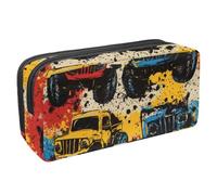 VAPOKF Estuche para lápices, estuche de papelería para estudiantes, para adolescentes, niños, niñas, suministros de oficina escolar, pintura grunge Monster Trucks, multicolor, 2.3x8.2x3.9in/6x21x10cm,