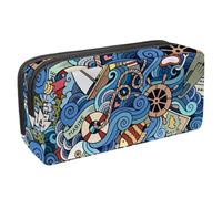 VAPOKF Estuche para lápices, estuche de papelería para estudiantes, para adolescentes, niños, niñas, suministros de oficina escolar, diseño de rueda ondulada de estilo marino de dibujos animados,