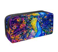 VAPOKF Estuche para lápices, estuche de papelería para estudiantes, para adolescentes, niños, niñas, suministros de oficina escolar, pintura al óleo de un pavo real muestra su cola, multicolor,