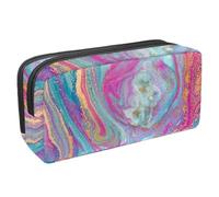 VAPOKF Estuche para lápices, estuche de papelería para estudiantes, para adolescentes, niños, niñas, suministros de oficina escolar, textura azul y rosa con purpurina de lujo, multicolor,