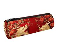 VAPOKF Estuche para lápices, monedero o maquillaje, diseño de amapolas rojas y dragones dorados, ideal para estudiantes, papelería, escuela, oficina, almacenamiento