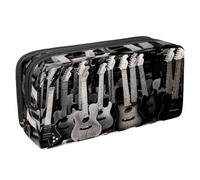 VAPOKF Estuche para lápices y bolígrafos con cremallera para niños y niñas, suministros escolares y de oficina, disco de CD de guitarra azul, Una fila de guitarras, 2.3x8.2x3.9in/6x21x10cm, Estuche