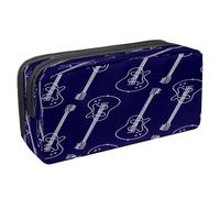 VAPOKF Estuche para lápices y bolígrafos con cremallera para niños y niñas, suministros escolares y de oficina, disco de CD de guitarra azul, Instrumento de guitarra acústica sobre azul, 2.3x8.2x3.9in