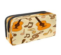 VAPOKF Estuche para lápices y bolígrafos con cremallera para niños y niñas, suministros escolares y de oficina, disco de CD de guitarra azul, Patrón de guitarras y notas, 2.3x8.2x3.9in/6x21x10cm