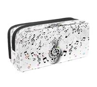 VAPOKF Estuche para lápices y bolígrafos con cremallera para niños y niñas, suministros escolares y de oficina, disco de CD de guitarra azul, Símbolo de notas musicales negras, 2.3x8.2x3.9in/6x21x10cm