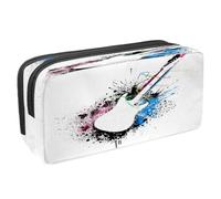 VAPOKF Estuche para lápices y bolígrafos con cremallera para niños y niñas, suministros escolares y de oficina, disco de CD de guitarra azul, Guitarra con colorido grunge Splash, 2.3x8.2x3.9in