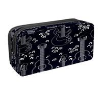 VAPOKF Estuche para lápices y bolígrafos con cremallera para niños y niñas, suministros escolares y de oficina, disco de CD de guitarra azul, Guitarras y notas en negro, 2.3x8.2x3.9in/6x21x10cm