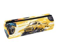 VAPOKF Estuche vintage de piel sintética con estampado de Monster Trucks, color amarillo y azul, bolsa organizadora de artículos de papelería para estudiantes, bolsa de maquillaje para mujeres, niñas