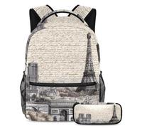 VAPOKF France - Juego de mochila escolar de arquitectura para adolescentes, niñas, niños, estudiantes, mochila con estuche para lápices para primaria, secundaria, secundaria y secundaria
