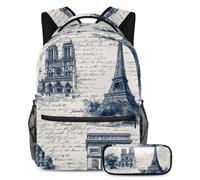 VAPOKF France Paris - Juego de mochila escolar de arquitectura para adolescentes, niñas, niños, mochila para estudiantes, mochila con estuche para lápices para primaria, secundaria y secundaria