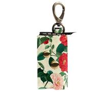 VAPOKF Funda de cuero para llave de coche, tarjetero con estampado de camelias con 6 ganchos, bolsa plegable para llaves de viaje de 6 x 11 cm