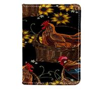 VAPOKF Funda de piel con bordado de gallina y girasol, 11,5 x 16,5 cm, multicolor, 11.5x16.5cm/4.5x6.5 in, Vintage