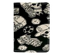 VAPOKF Funda de piel con diseño de calavera de apuestas de dólar con fichas para pasaporte, billetera de viaje, funda para tarjetas, 11,5 x 16,5 cm, multicolor, 11.5x16.5cm/4.5x6.5 in, Vintage