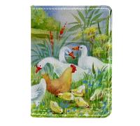 VAPOKF Funda de piel para pasaporte con diseño de gallina y gallina de gallina en el río, 11,5 x 16,5 cm, multicolor, 11.5x16.5cm/4.5x6.5 in, Vintage