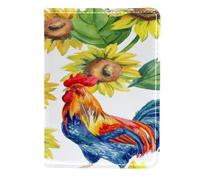 VAPOKF Funda de piel para pasaporte, diseño de gallo y gallina, diseño de girasol, 11,5 x 16,5 cm, multicolor, 11.5x16.5cm/4.5x6.5 in, Vintage