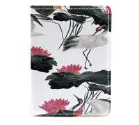 VAPOKF Funda de piel para pasaporte, diseño de grullas chinas y loto, 11,5 x 16,5 cm, multicolor, 11.5x16.5cm/4.5x6.5 in, Vintage