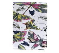 VAPOKF Funda de piel para pasaporte, diseño de mariposa, libélula y mosca doméstica, 11,5 x 16,5 cm, multicolor, 11.5x16.5cm/4.5x6.5 in, Vintage