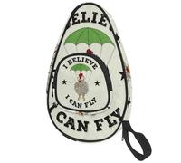 VAPOKF Funda para bate de tenis de mesa, divertida bolsa de raqueta de tenis de mesa, bolsa de pala con bolsa para 4-5 pelotas de ping pong, diseño de pollo con texto en inglés "I Belive I Can Fly"