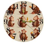 VAPOKF Funny Monkeys and Banana - Reloj de pared de cuarzo, silencioso, sin tictac, funciona con pilas, reloj de pared redondo para hogar, cocina, oficina, escuela