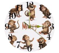 VAPOKF Funny Monkeys - Reloj de pared de cuarzo, silencioso, sin tictac, funciona con pilas, redondo, para hogar, cocina, oficina, escuela