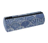 VAPOKF Gold Line - Estuche de piel con diseño de conchas marinas japonesas, color azul, estuche para lápices, monedero, maquillaje, para estudiantes, papelería, escuela, oficina, almacenamiento,
