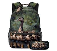VAPOKF Group of Indian Runner Ducks - Juego de mochila escolar para adolescentes, niñas, niños, estudiantes, mochila con estuche para lápices para primaria, secundaria, secundaria y secundaria