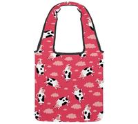 VAPOKF Happy Cow in the Sky - Bolsas de lona para mujer, bolsa de hombro grande reutilizable para escuela, trabajo, oficina, viajes, compras, casual