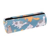 VAPOKF Happy Cute Cats - Estuche para lápices de piel sintética, organizador de papelería para estudiantes, bolsa de maquillaje para mujeres, niñas, niños, suministros escolares y de oficina