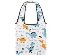 VAPOKF Hello Happy Dinosaur - Bolsas de lona para mujer, bolsas de hombro grandes, reutilizables, bolsa de transporte para escuela, trabajo, oficina, viajes, compras, casual