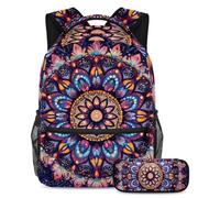 VAPOKF Henna Bohenmian Mandala - Juego de mochila escolar para adolescentes, niñas, niños, estudiantes, mochila con estuche para lápices para primaria, secundaria, secundaria y secundaria, multicolor